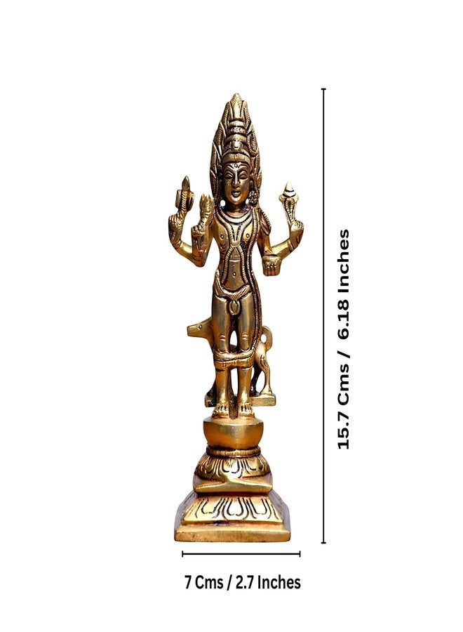 SHANTI Brass Kaal Bhairav Idol، Bhairava/Bhairo Baba مع كلب، تمثال Bhairav لبوجا، ديكور المنزل، ارتفاع القطعة الفنية: - 6.1 بوصة - Image 5